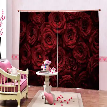 Red rose závesy 3D Blackout Závesy Pre Obývacia izba posteľná bielizeň izba Závesy Cotinas para sala svadobné záclony