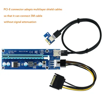 50pcs/veľa 006C PCIe PCI-E slot karty PCI Stúpačky Express Card 1x až 16x USB 3.0 Kábel 6Pin IDE Molex Napájanie pre BTC Baník Stroj