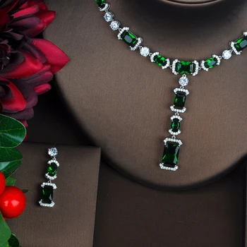 HIBRIDE Briliant Šperky Sady pre Ženy, Luxusné Zelená AAA CZ Náhrdelník Nastaviť Svadobné Šaty Príslušenstvo Strana Zobraziť Veľkoobchod N-464